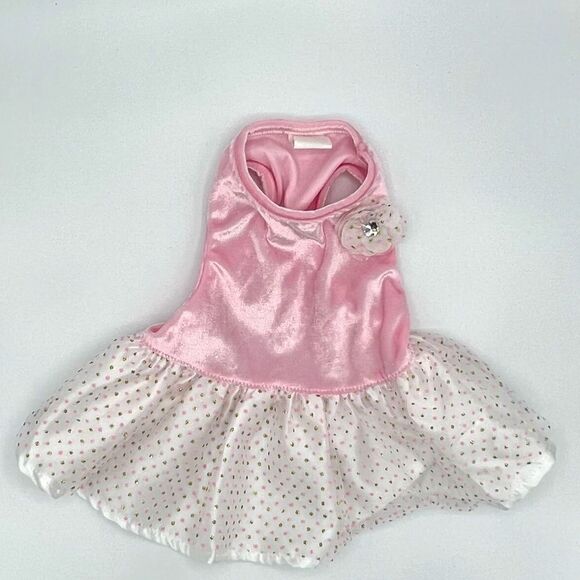 Pink & Gold Polka Dotted Dress with Bow (XS) - Picture 2 of 9